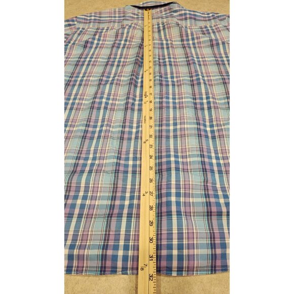 Peter Millar Shirt Mens XL Blue Purple Plaid Button Down Short Sleeve Cotton - Picture 7 of 7